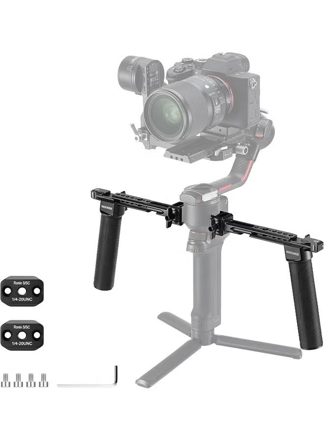 نيوير مقبض مزدوج من NEEWER متوافق مع DJI RS4 RS4 Pro RS3 RS3 Pro RS2 RSC2 Ronin S SC Gimbal، مجموعة مقبض مزدوج مع 2 قضيب ناتو صغير، مشابك ناتو سريعة الفك، خيوط 1/4 بوصة و3/8 بوصة، GA006 - Image 1